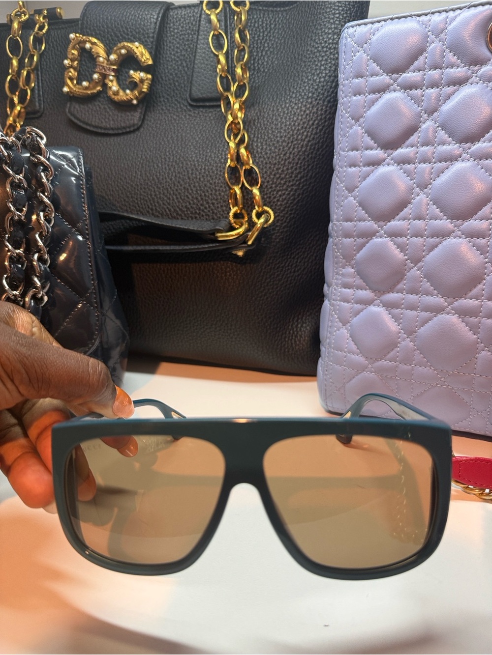 Gucci Matte Blue Oversized Shield Sunglasses with Brown Lenses